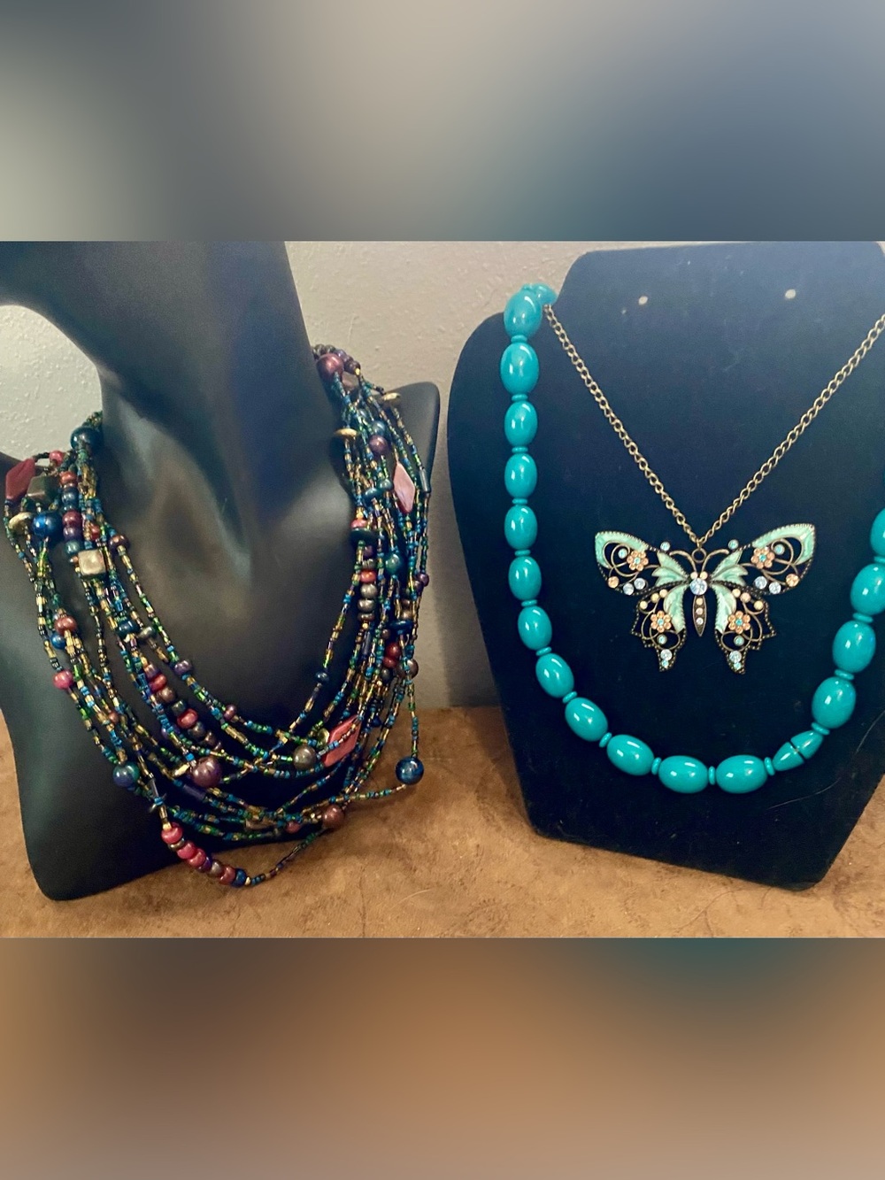 Multi strand long boho and Turquoise Beaded Necklace with 🦋 Butterfly Pendant